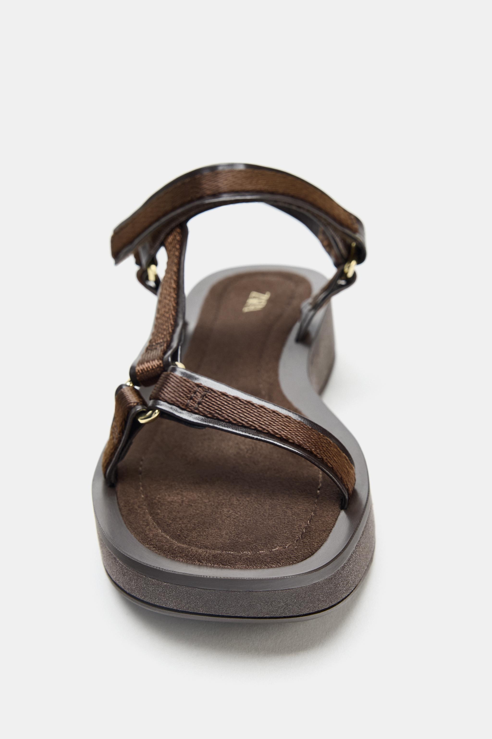 STRAPPY ADHESIVE SANDALS - Chocolate Brown | ZARA United States STRAPPY ADHESIVE SANDALS - Chocolate Brown | ZARA United States