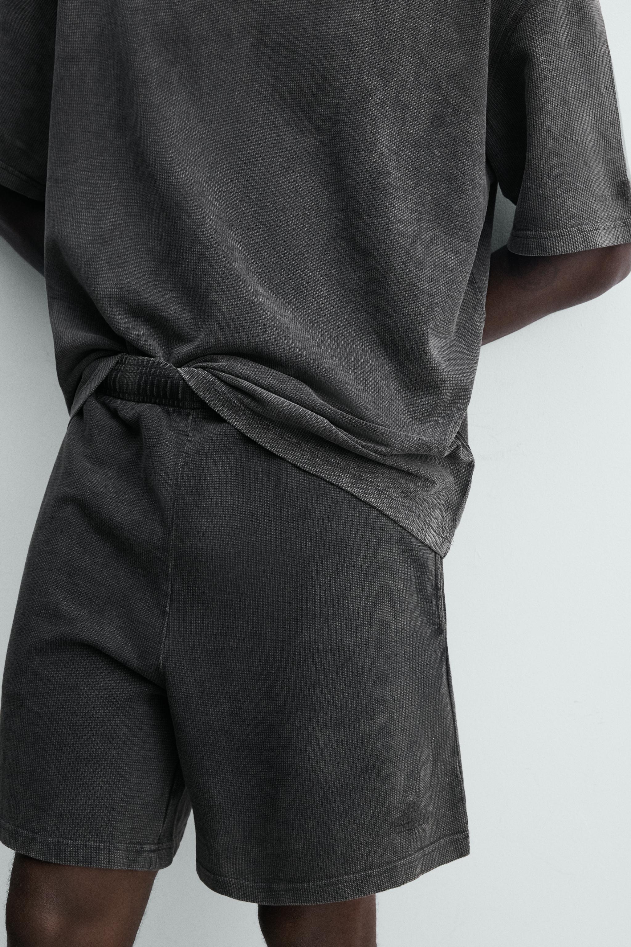 Мужские шорты Zara WASHED WAFFLE TEXTURE SWEATSHORTS — фото 7