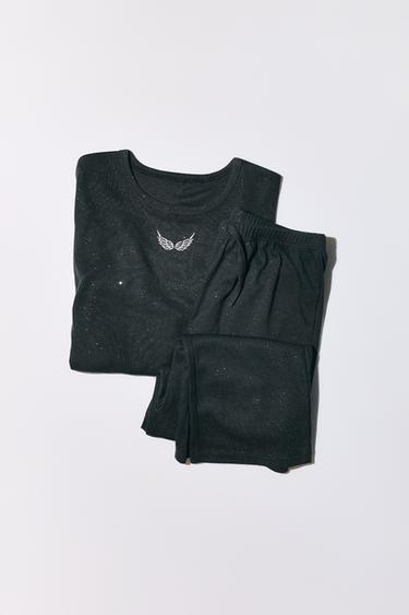 6-14 AÑOS/ PIJAMA GLITTER BORDADO - Gris antracita de Zara