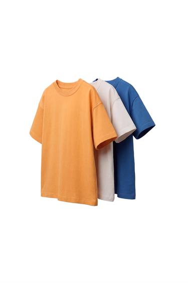 PACK TRES CAMISETAS LISAS - Naranja de Zara