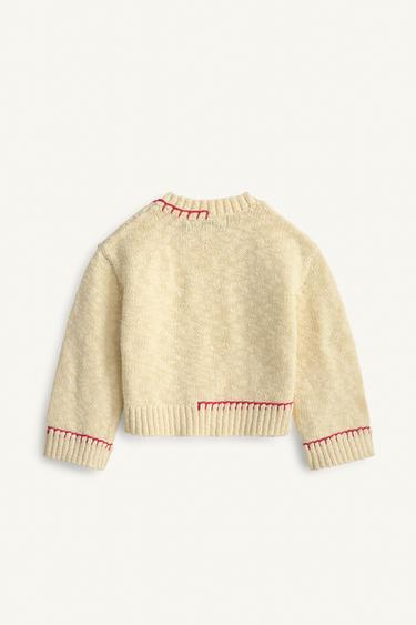 LIMITED EDITION KNIT JUMPER WITH TOPSTITCHING - Ecru / Red by Zara - Image 5