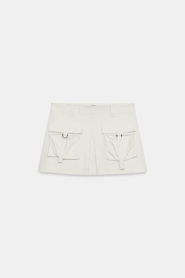 FALDA PANTALÓN SATINADO BOLSILLOS - Blanco roto de Zara - Imagen 0