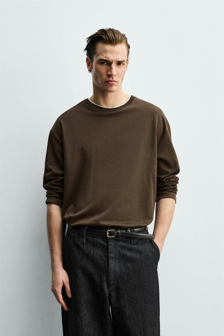 ZARA T-SHIRT WITH CONTRAST DOUBLE-LAYER HEMS