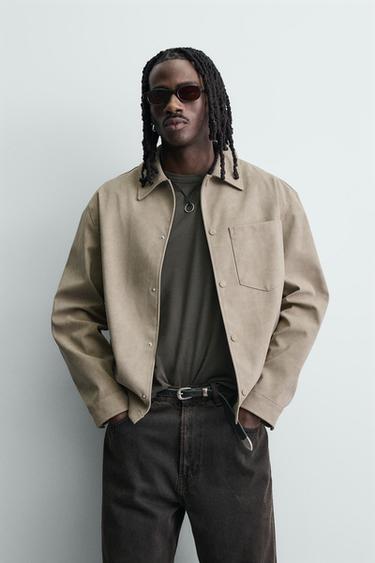 FAUX SUEDE OVERSHIRT - Grey / Beige by Zara