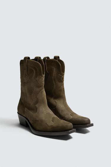 ШКІРЯНІ КОВБОЙСЬКІ ЧОБОТИ - Коричнювато-сірий Zara