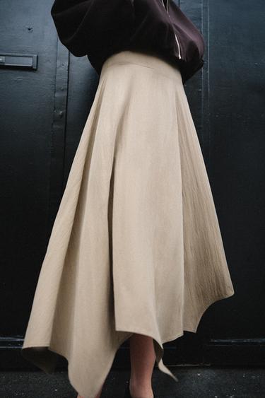 ASYMMETRIC MIDI SKIRT - Light camel by Zara