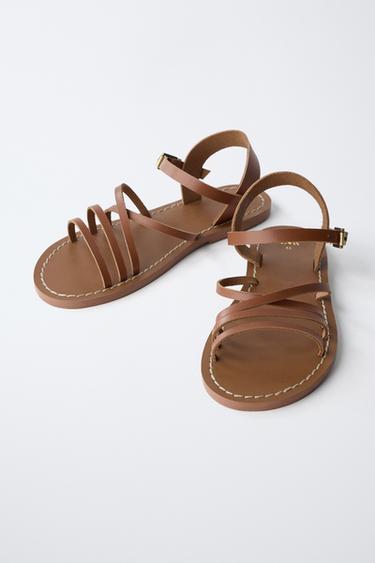 LEATHER STRAPPY SANDALS - Brown by Zara - Image 3