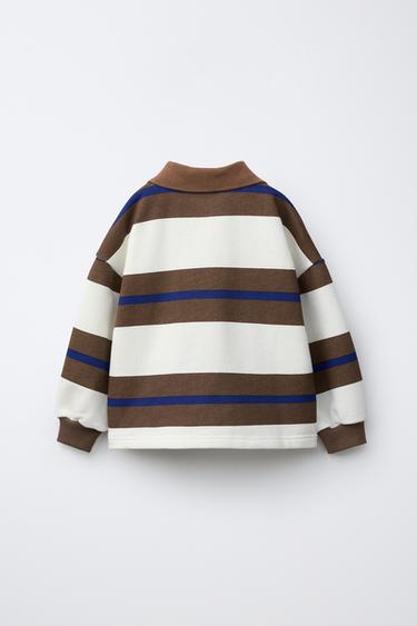 STRIPED POLO SWEATSHIRT - Brown by Zara - Image 1