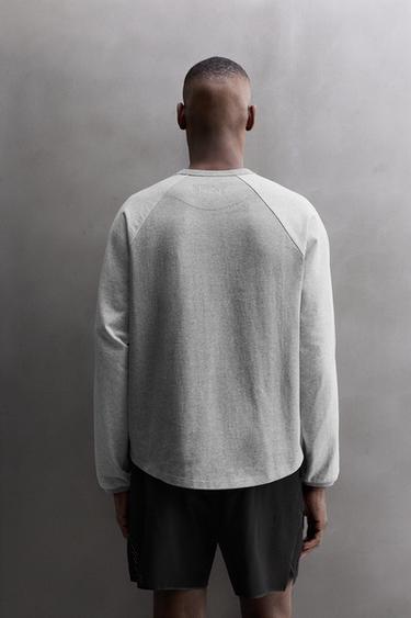 EMBROIDERED LONG SLEEVE COLOUR BLOCK T-SHIRT - Grey marl by Zara - Image 2