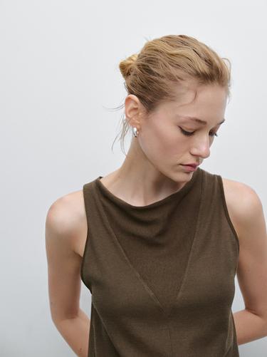 Zara Fine knit cotton halter top - Dark khaki
