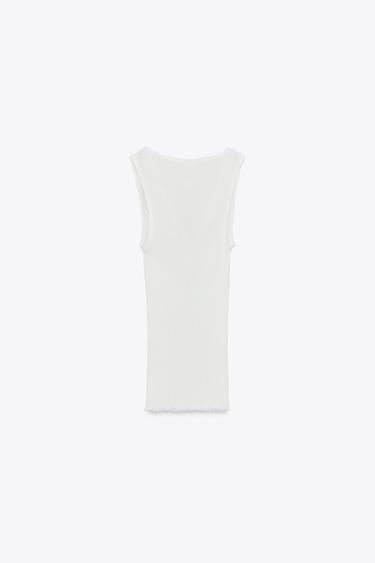 T-SHIRT CÔTELÉ DENTELLE - Blanc cassé de Zara - Image 4