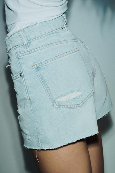 BERMUDA EN DENIM TRF MOM FIT TAILLE HAUTE CROISÉE - Bleu clair de Zara - Image 3