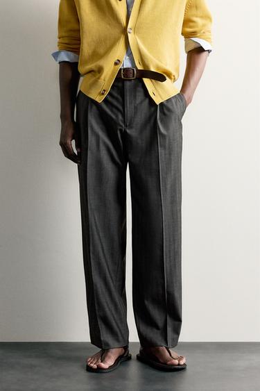 STRIPED RELAXED FIT PLEATED TROUSERS - Grey by Zara