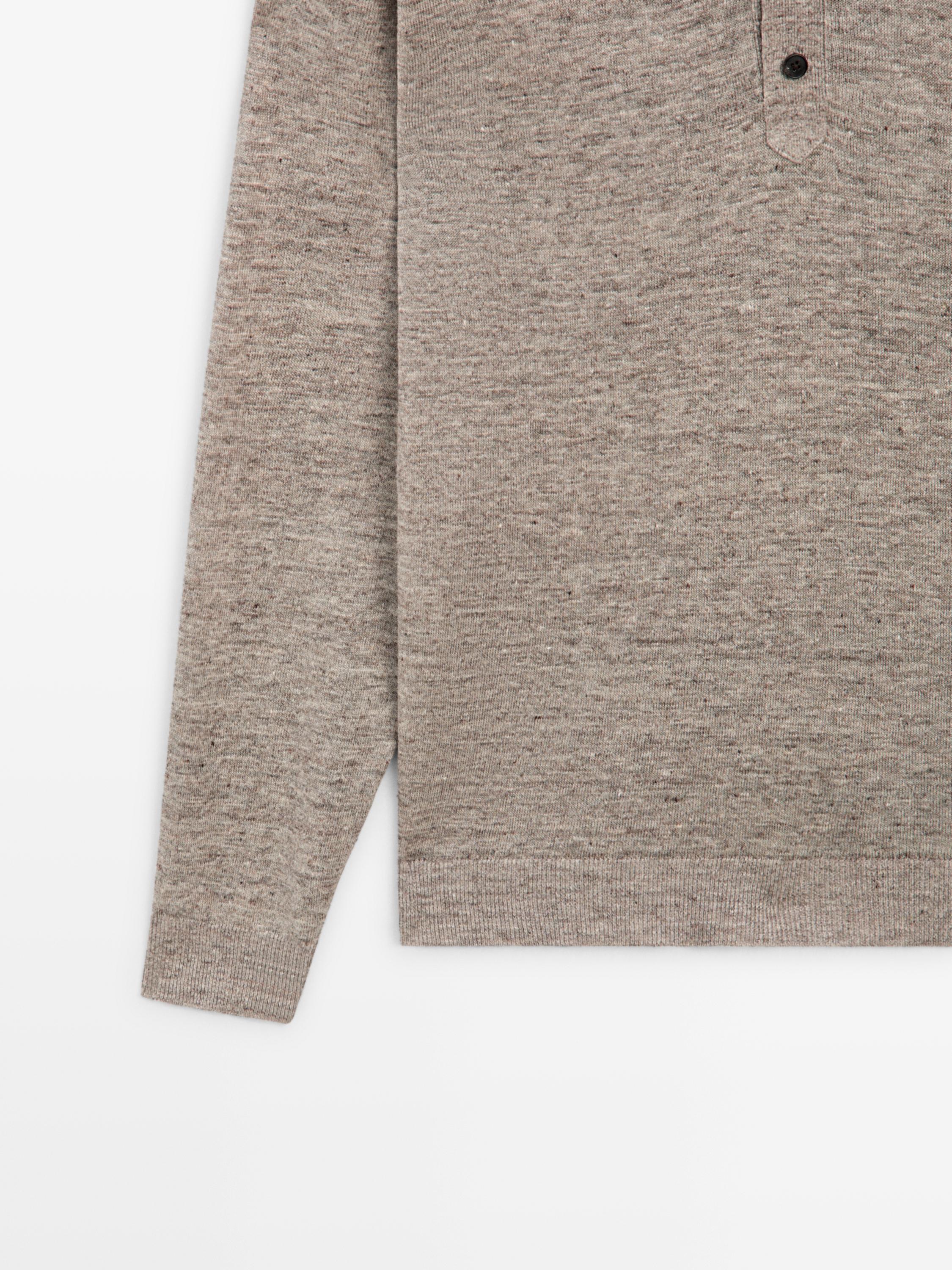 100% linen knit polo collar sweater