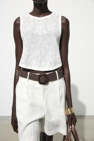 Zara EMBROIDERED TOP - White
