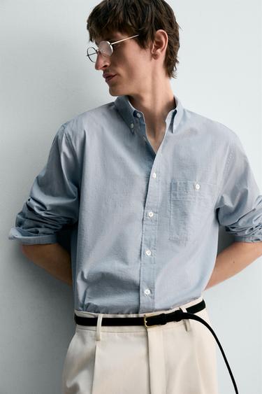 CHEMISE RELAXED FIT À RAYURES - Blanc / Bleu ciel de Zara - Image 5