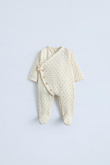 Zara FLORAL QUILTED ROMPER - Ecru