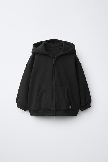 Zara HOODED ZIP SWEATSHIRT - Black - Image 0