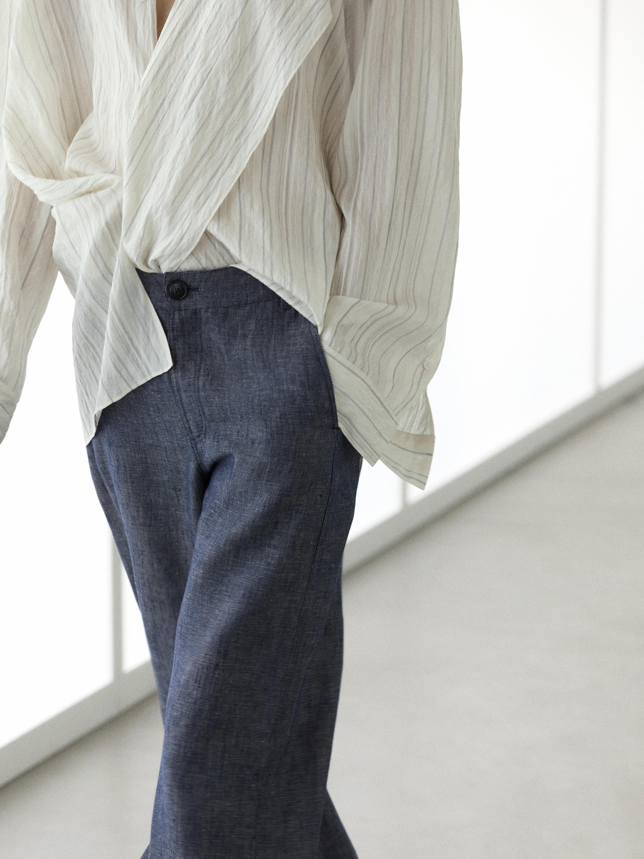 High-waist linen palazzo trousers