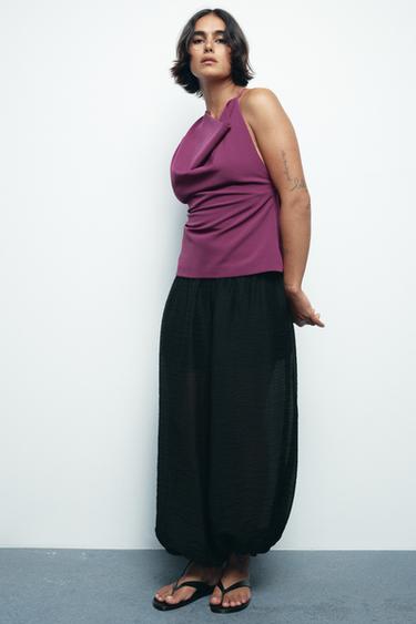 ASYMMETRIC CREPE BUCKLE TOP - Plum by Zara