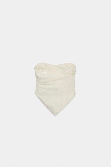 Zara STRIPED TIED BANDEAU TOP - Ecru / Black