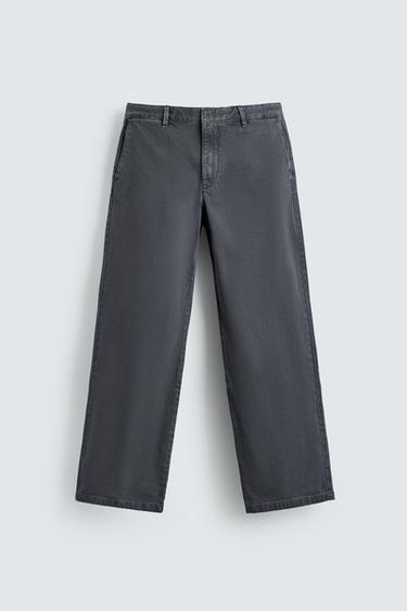 WASHED TEXTURED COTTON TROUSERS - Light indigo by Zara