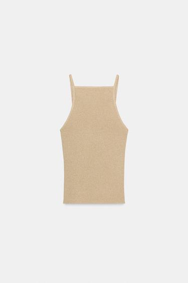 TOP DE TRICÔ HALTER COM FIO METALIZADO - Dourado da Zara - Imagem 0