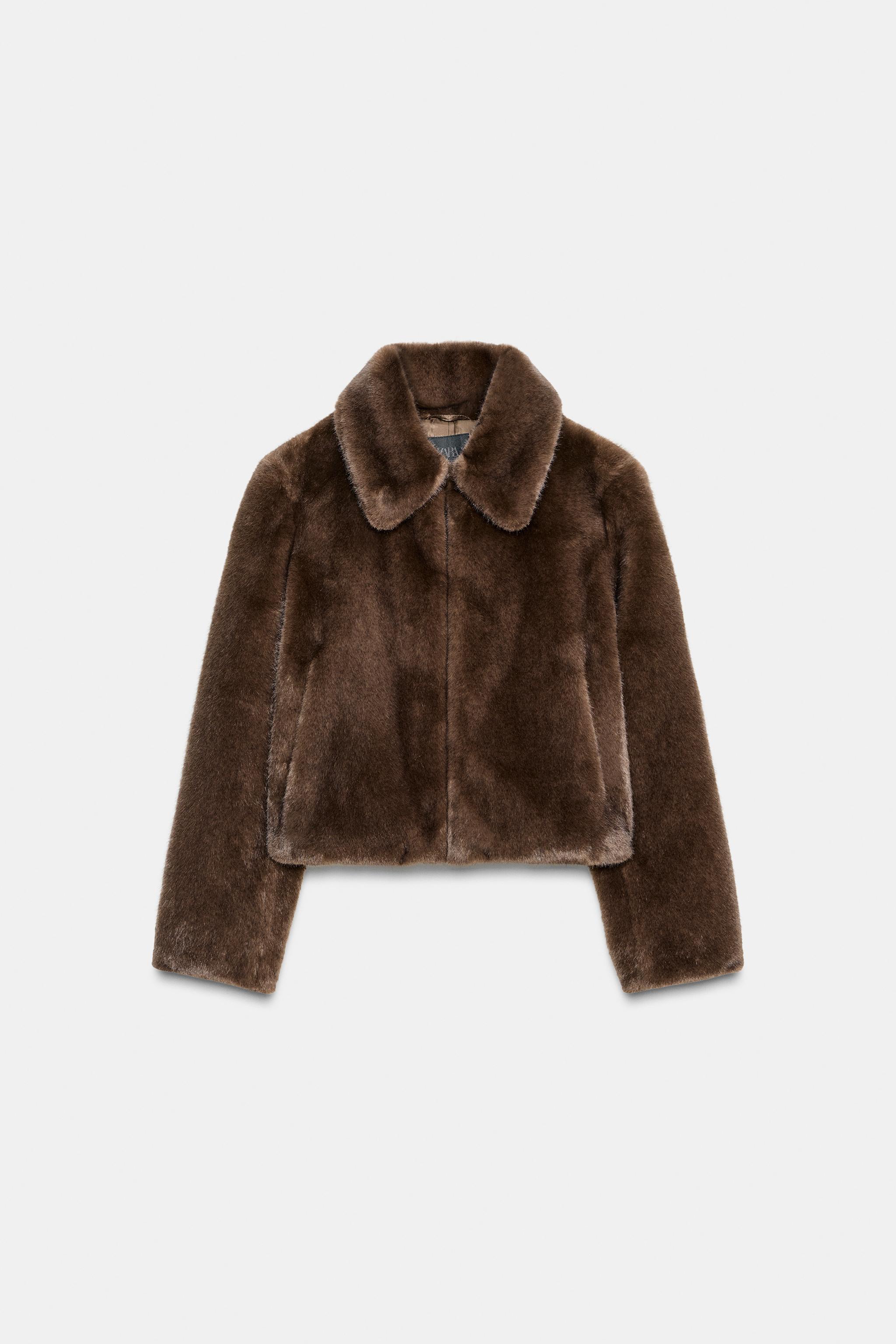 CASACO CURTO FAUX FUR - Tabaco | ZARA Brasil