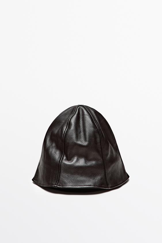 Zara 100% goatskin bucket hat - Brown - Image 0