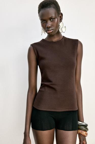 TOP MANGA SISA - Marrón de Zara