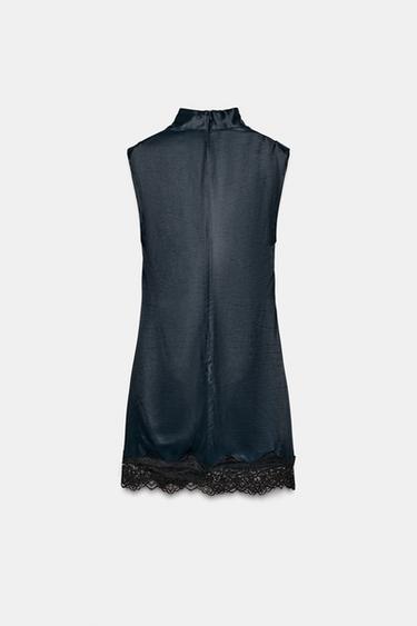 MINI DRESS WITH LACE DETAIL - Navy blue by Zara - Image 8