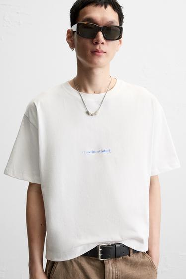 WASHED PRINT T-SHIRT - Oyster-white by Zara