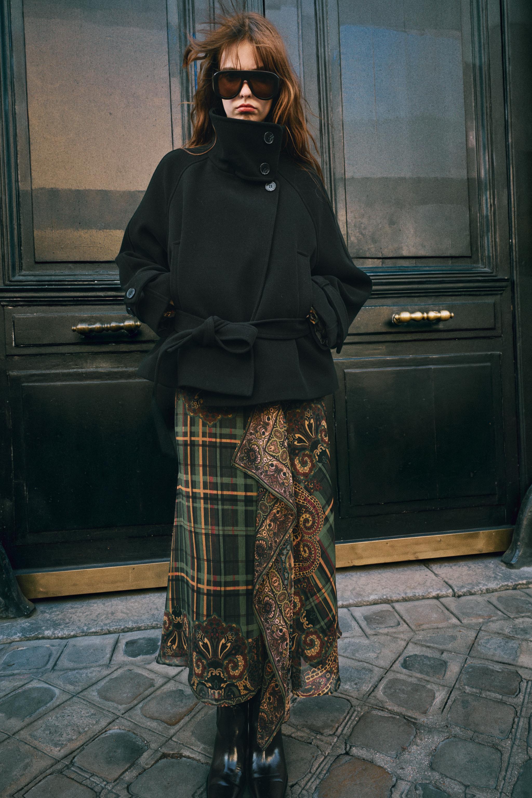 High Neck Coat With Belt by Zara