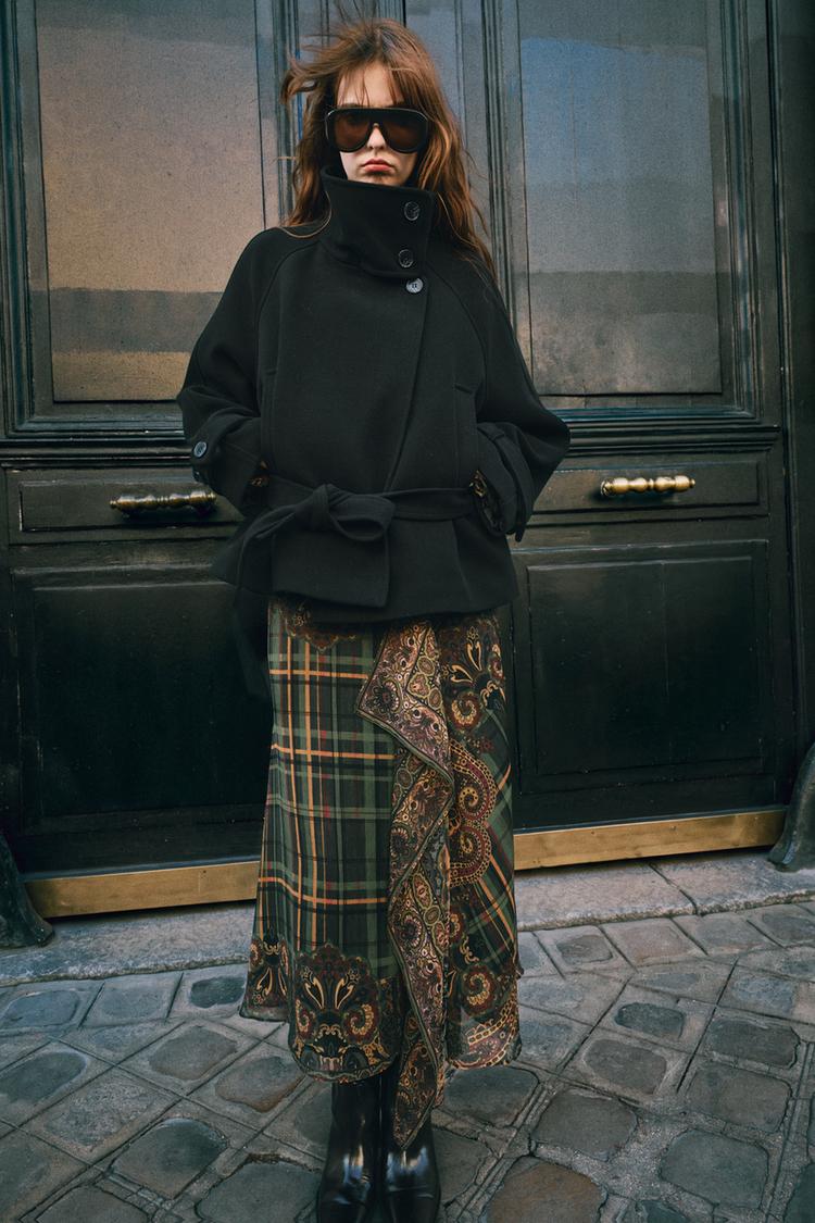 BELTED HIGH COLLAR COAT