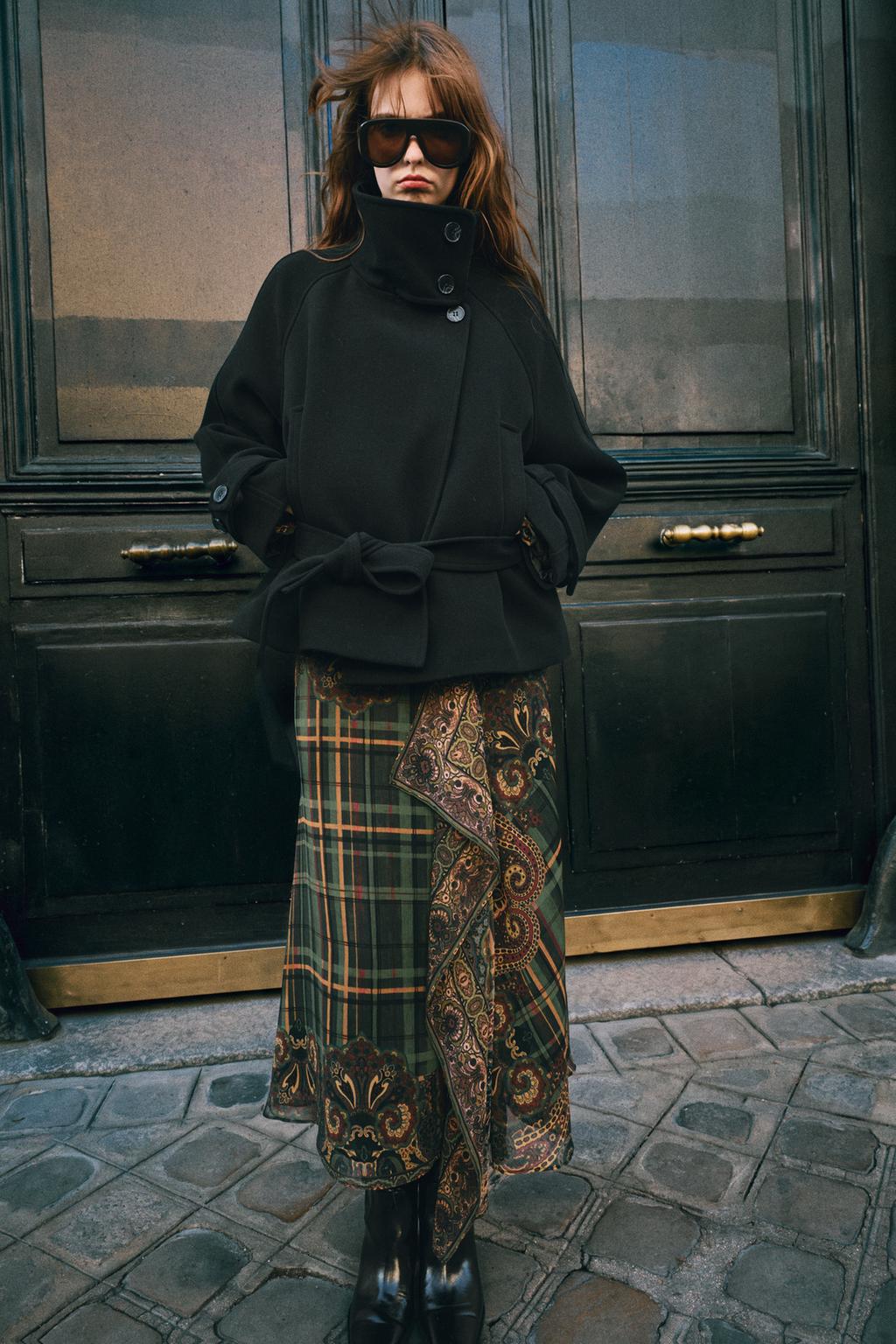 BELTED HIGH COLLAR COAT
