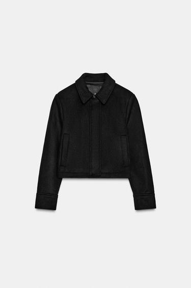 Zara 羊毛口袋外套 - 黑色