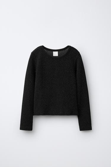 CAMISETA BRILLOS STRASS - Negro de Zara - Imagen 0