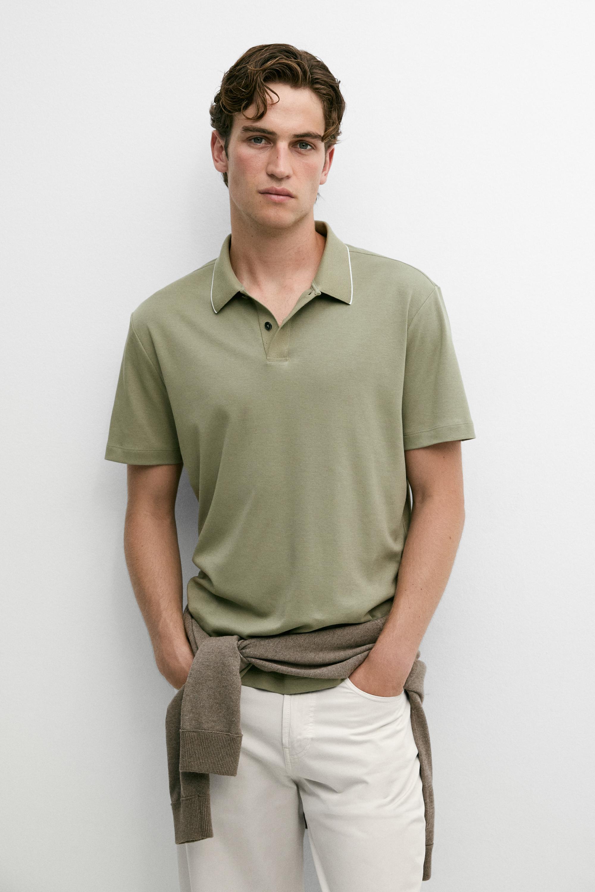 Short sleeve polo shirt with contrast detail — Khaki marl
