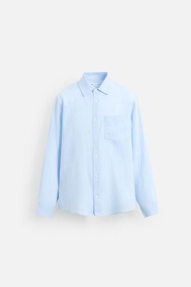 Zara 100% LINEN SHIRT - Sky blue