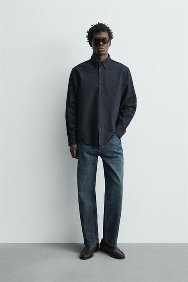 Zara REGULAR FIT HEMP-COTTON SHIRT - Dark navy