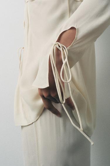 FRONT LACING SHIRT - Ecru by Zara
