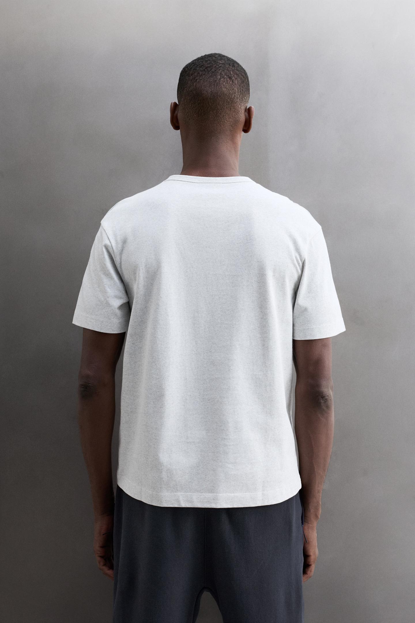 Мужская футболка Zara Printed Text Cotton, цвет: Серый меланжевый — фото 3