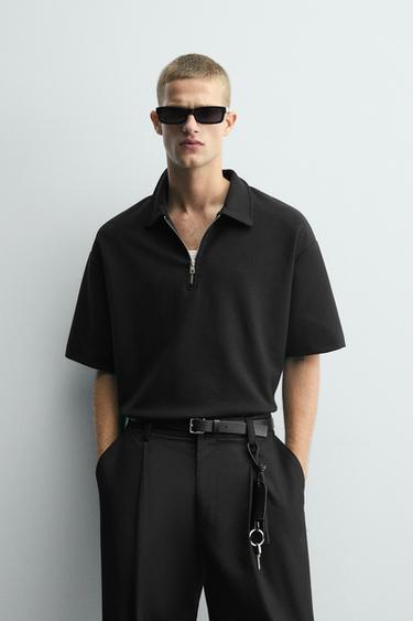POLO INTERLOCK CREMALLERA - Negro de Zara