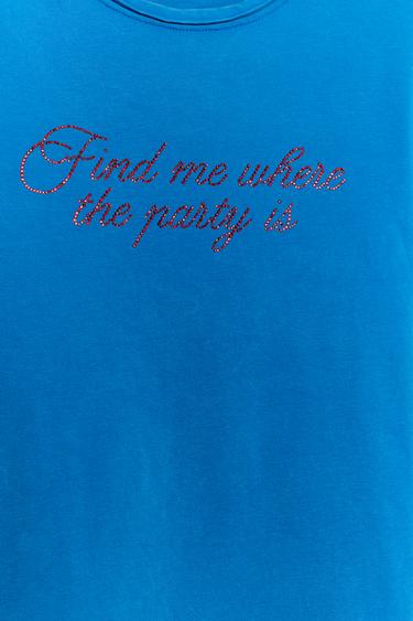 FADED-EFFECT SHINY SLOGAN T-SHIRT - Blue by Zara - Image 6