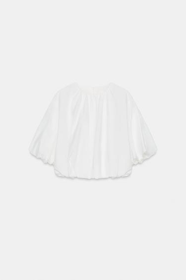 POPLIN BALLOON SLEEVE TOP - White by Zara - Image 7