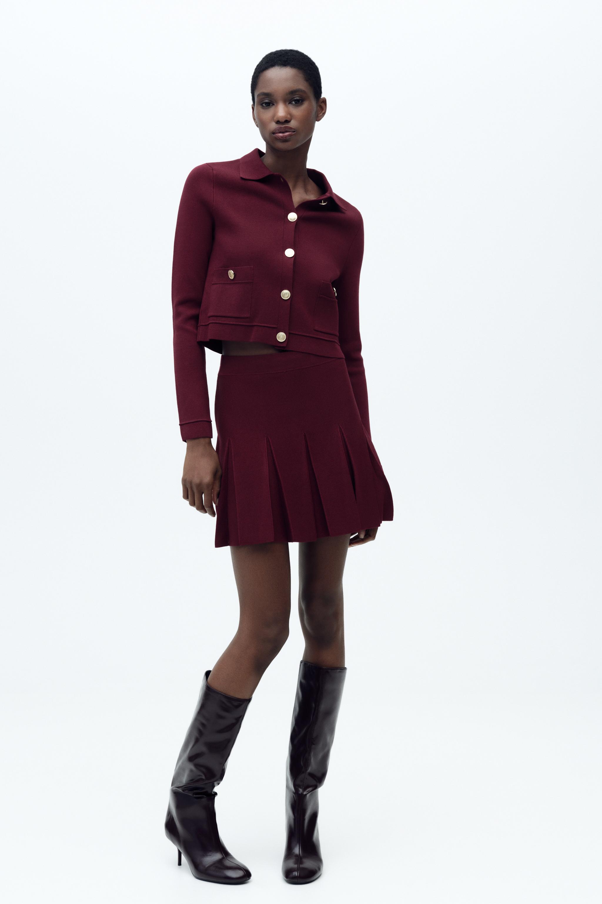 PLEATED MINI KNIT SKIRT Burgundy ZARA United Kingdom