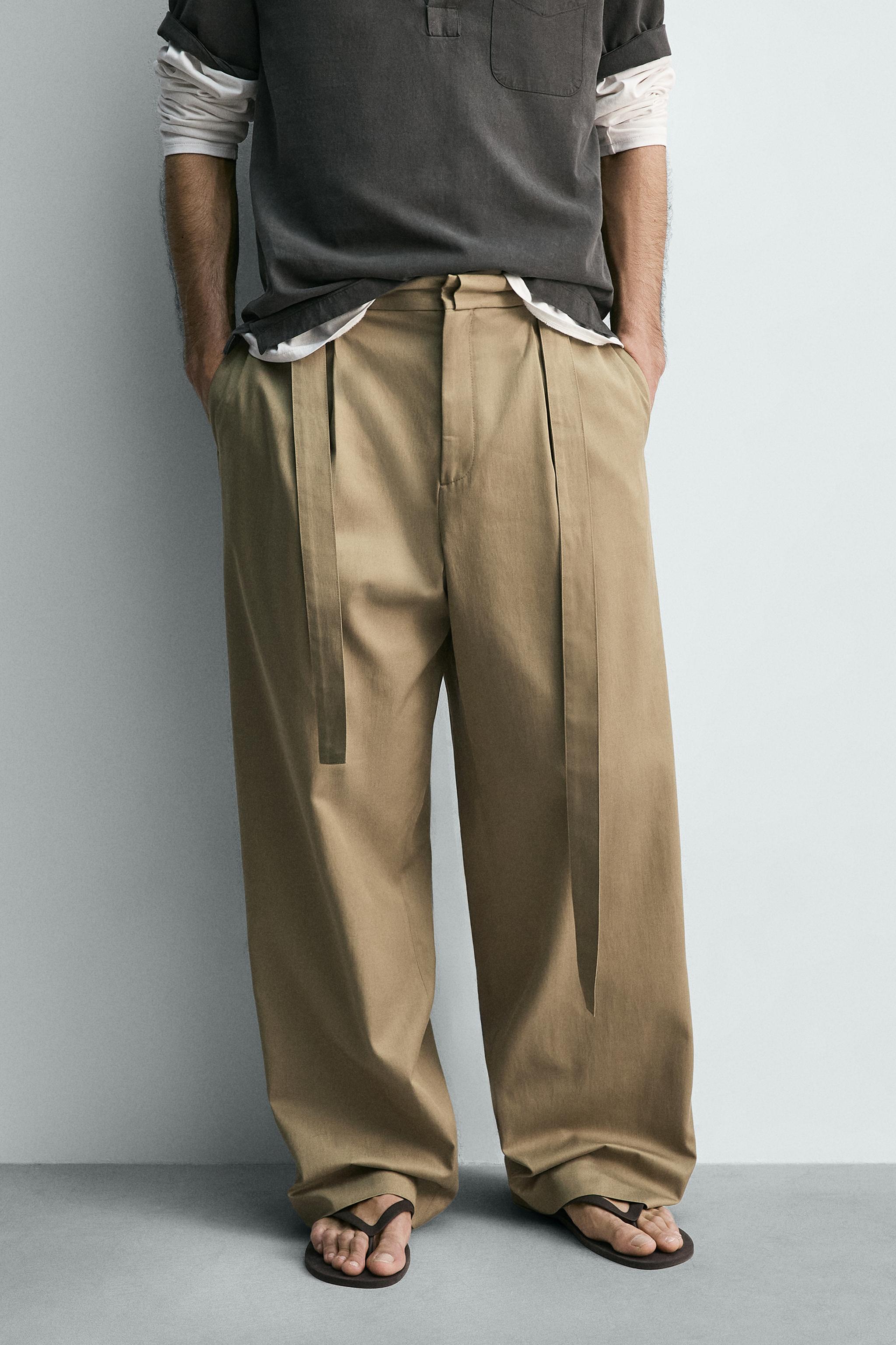 FLOWY PLEATED BELTED PANTS - Mid-green | ZARA United States