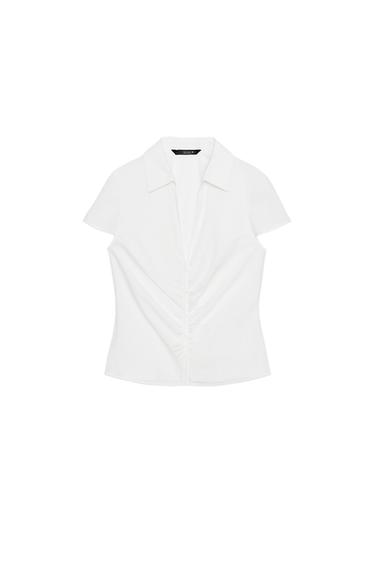 Zara FITTED RUCHED SHIRT - White