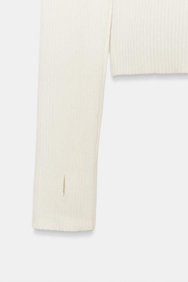 PULL CÔTELÉ AVEC LAINE - Blanc de Zara - Image 3