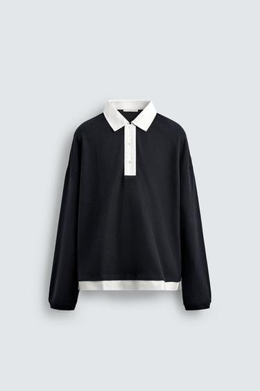Zara CONTRAST TEXTURED POLO SHIRT - Navy blue